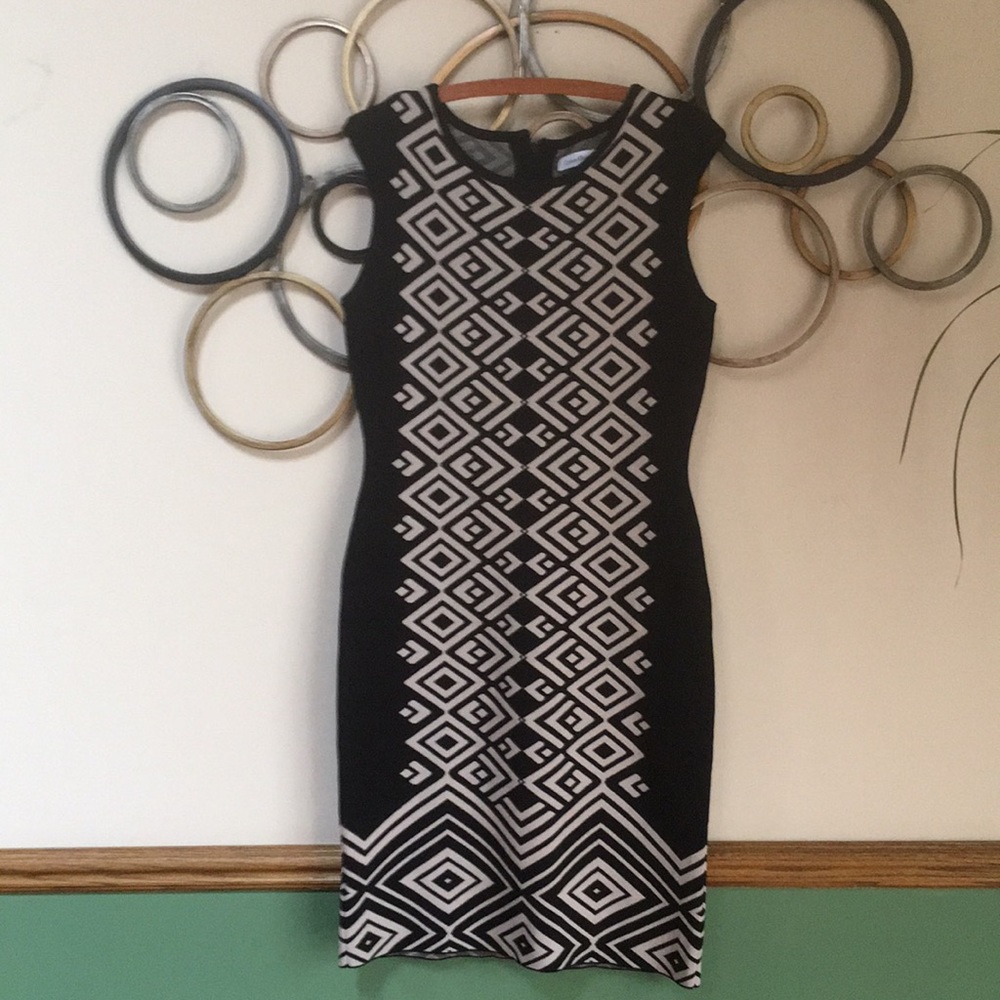 Calvin Klein stretchy black and tan sheath dress